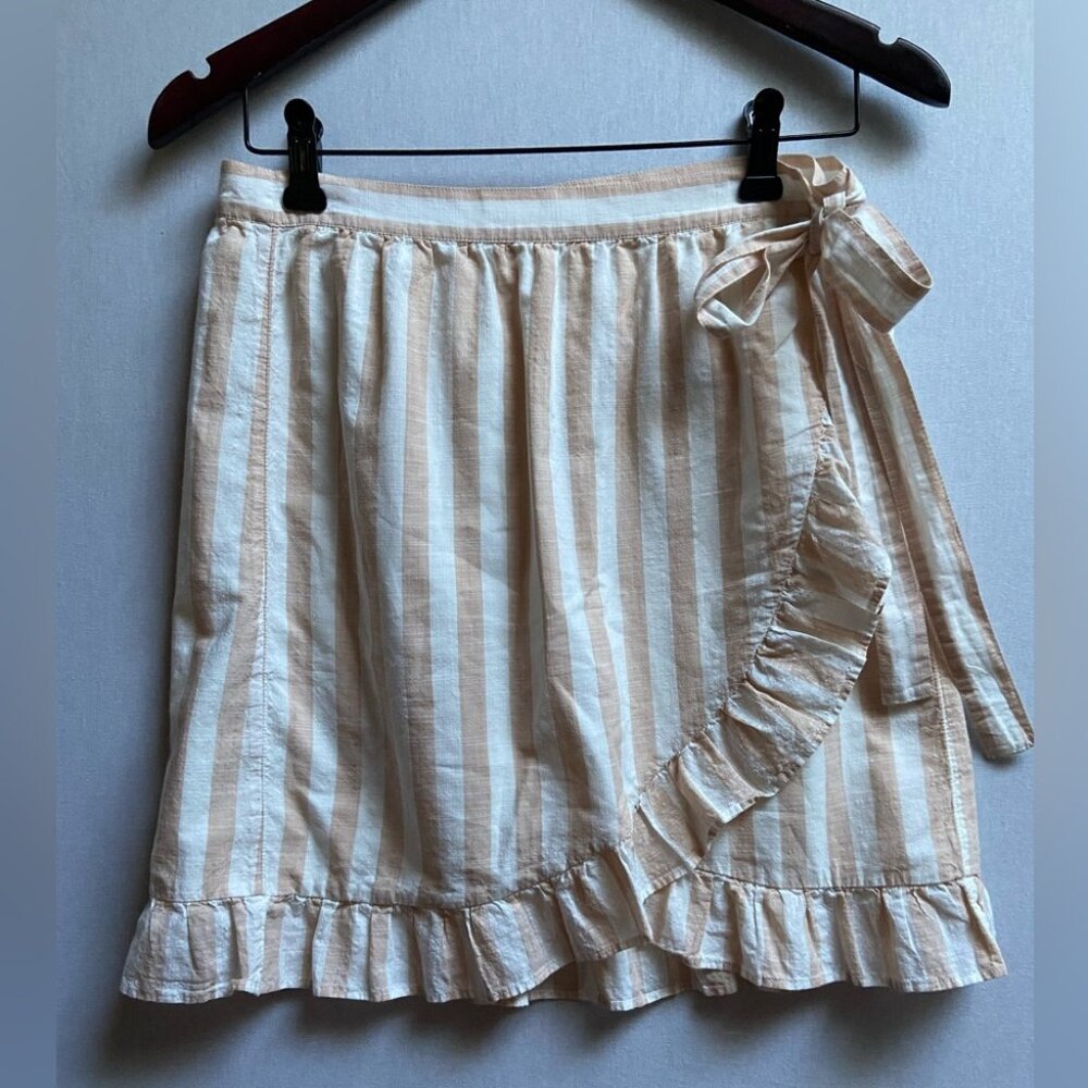 J. Crew Cream and White Striped Wrap Skirt